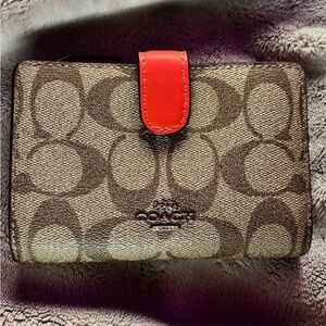 Coach Tan and Red Signature Wallet